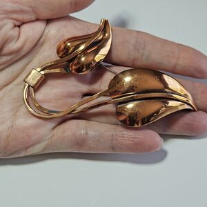 Vintage Midcentury Copper Modernist Renoir Leaf Brooch Pin